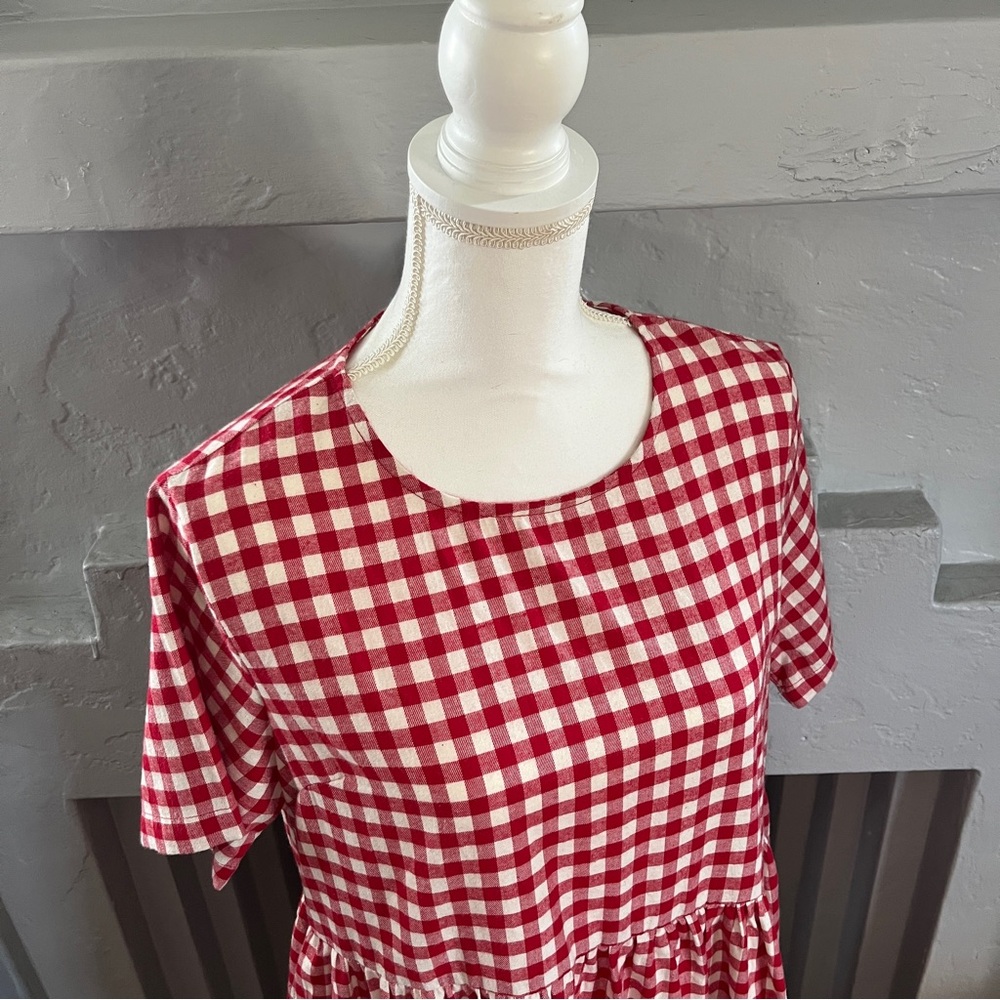 Shiny by Nature Red Gingham Dress Cotton Knee Length S - Picture 3 of 5